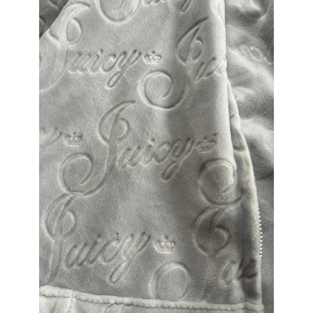 Juicy Couture Velour Zip Up Hoodie Grey Embossed All‎ Over Logo Y2K Size L - Picture 5 of 8